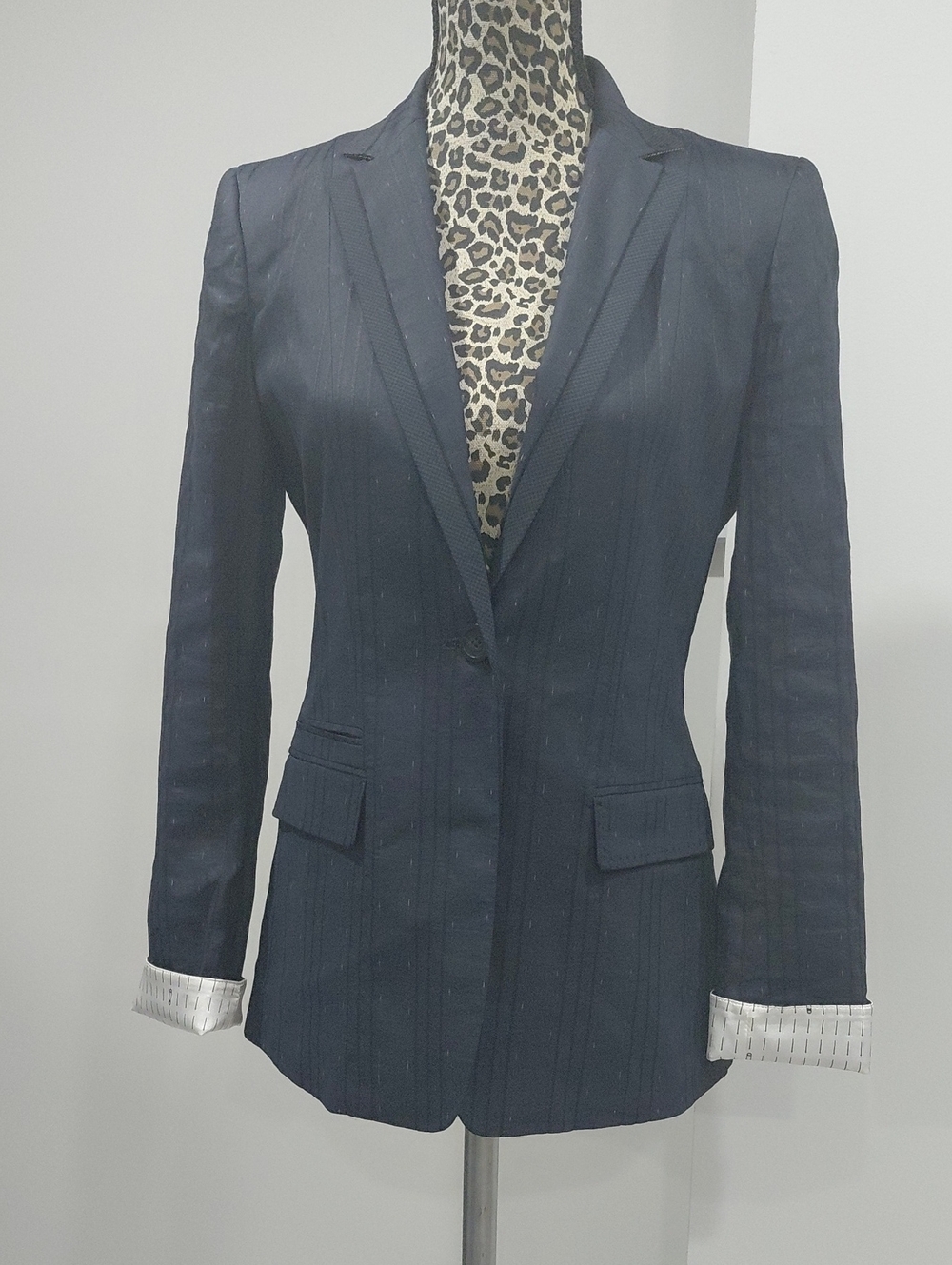 Elie Tahari Navy Pinstripe Single-Button Blazer